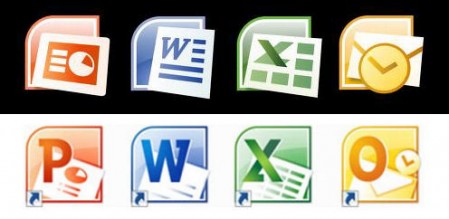 Bovenaan enkele iconen uit Office 2007, onderaan die van Office 2010