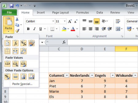 Zeker in Excel is de Paste Preview meer dan welkom 