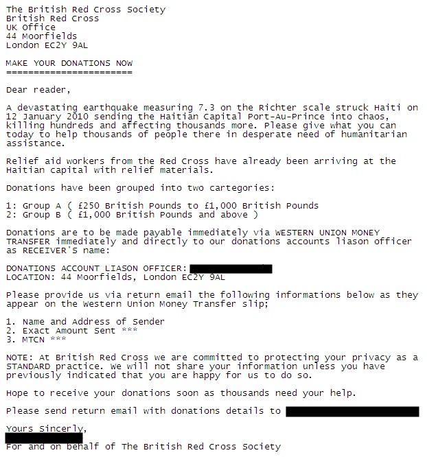Het betrokken scam bericht (afbeelding: Symantec.com)