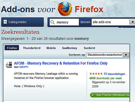 Een add-on: “Recovers Memory leakage”. Toch niet echt geruststellend.