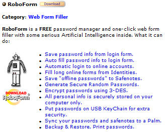 De RoboForm Form Filler is afzonderlijk te downloaden en te installeren
