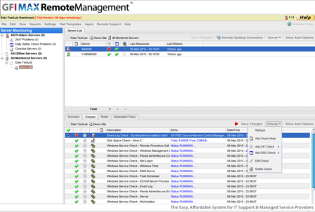 GFI max Remote Management webbeheer - controle-instellingen vanuit serverdetail