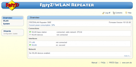 AVM Fritz! Repeater 300E configuratiescherm