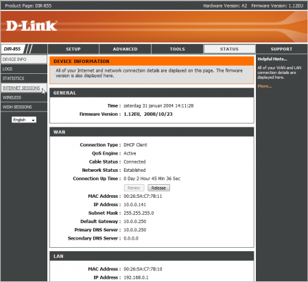 D-Link DIR855 webinterface