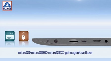 Micro HDMI, micro USB 2.0 met USB-hostfunctie, microSD-/SDHC-/SDXC—kaartlezer en Audio-Out