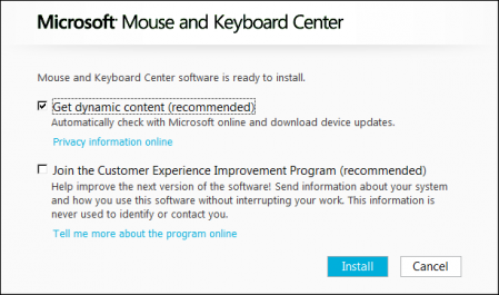 Microsoft Mouse and Keyboard Center installatie