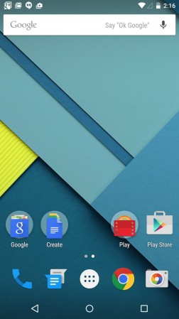 Android 5.0 'Lollipop' homescreen