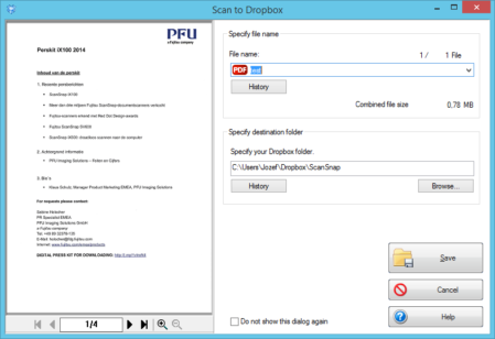 iX100: Scannen naar DropBox, met document preview dialoog