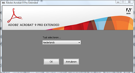 Adobe Acrobat 9 Pro Extended: installatiescherm