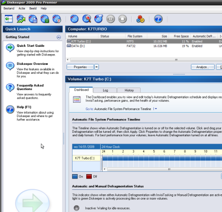 Diskeeper 2009 Pro Premier  - Quick Launch met Dashboard