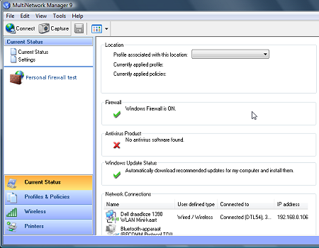 Globesoft MultiNetwork Manager 9: status van huidige configuratie en profiel