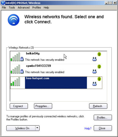 Identificatie van de publieke hotspot via Intel PROSet software