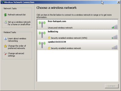 Identificatie van de publieke hotspot via Windowd Wireless Network Connection