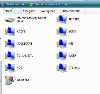 Nokia N95 in Windows Vista Netwerkcentrum