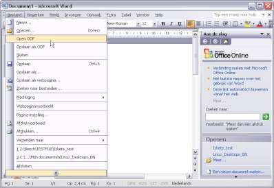 Microsoft-gesponsorde ODF add-in - extra ODF-menuopties in Word 2003