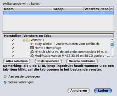 Session Manager (Firefox) sessie laden