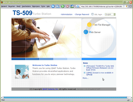QNAP TS-5096 Pro: webinterface - home page