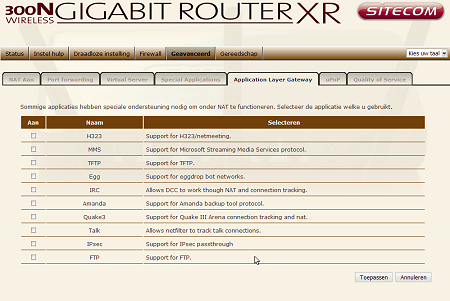 Router webinterface met veel instelmogelijkheden