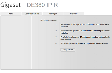 Siemens Gigaset DE380 IP R webbeheer - configuratiewizard