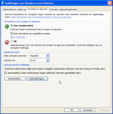 Windows Live OneCare gebruikt het gratis Windows Defender om de pc te beschermen tegen parasieten