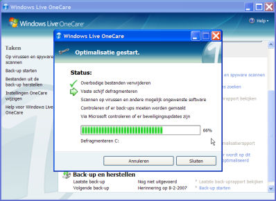 Windows Live OneCare kan de pc ook optimaliseren zodat hij sneller werkt