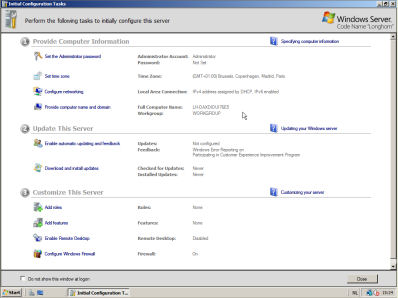 Windows Server 2008 initiële configuratie