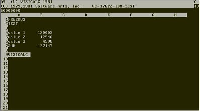 VisiCalc uit 1981 op FreeDOS 1.0