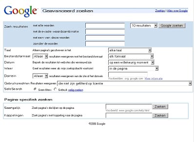 Google's geavanceerde zoekdialoog