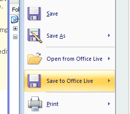Save to Office Live dialoog in Word 2007