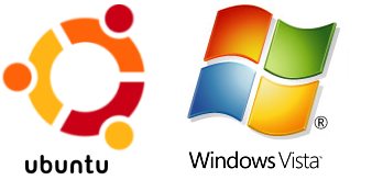 Linkerhoek: Ubuntu, Rechterhoek: Vista