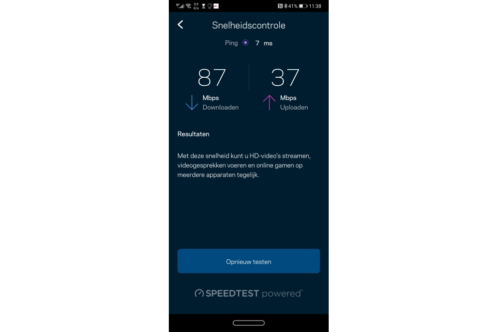 Met de Linksys-app test je eenvoudig de internetsnelheid met behulp van Speedtest.