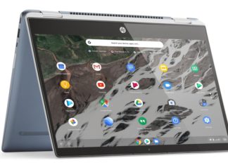 HP Chromebook x360 14a in "tent" modus