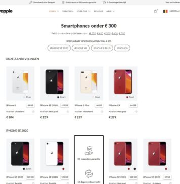 Een deel van het aanbod aan iPhones onder €300 bij Swappie